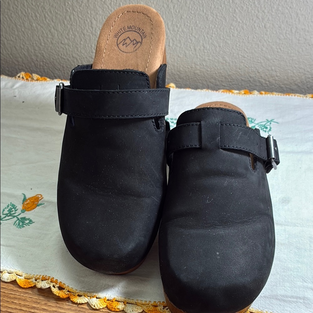 White Mountain Dark Clogs with Buckle